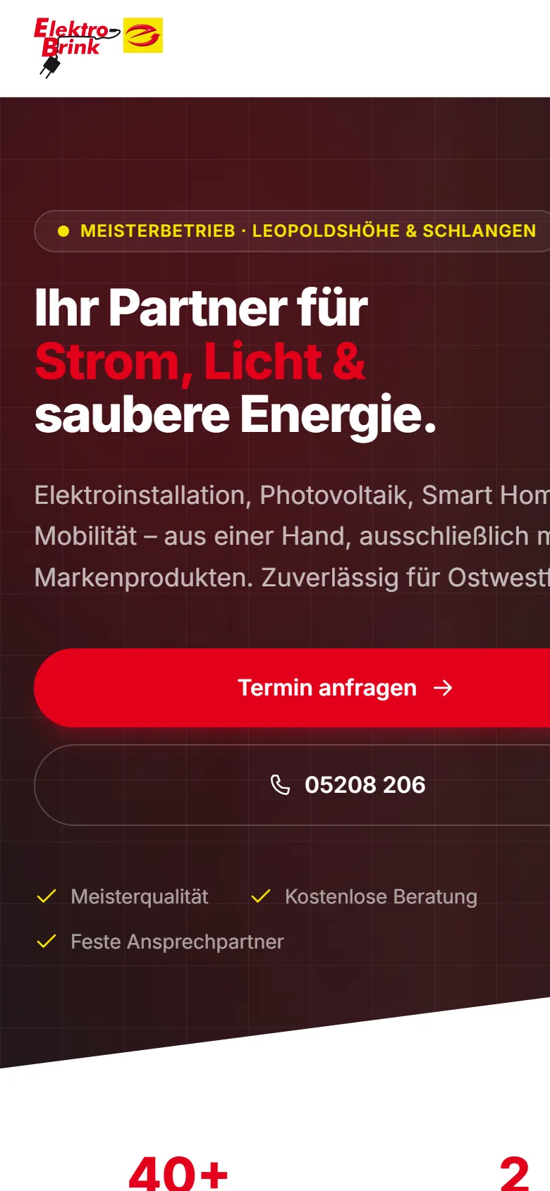 Startseite von Elektro Brink auf dem Handy, von uns gebaut