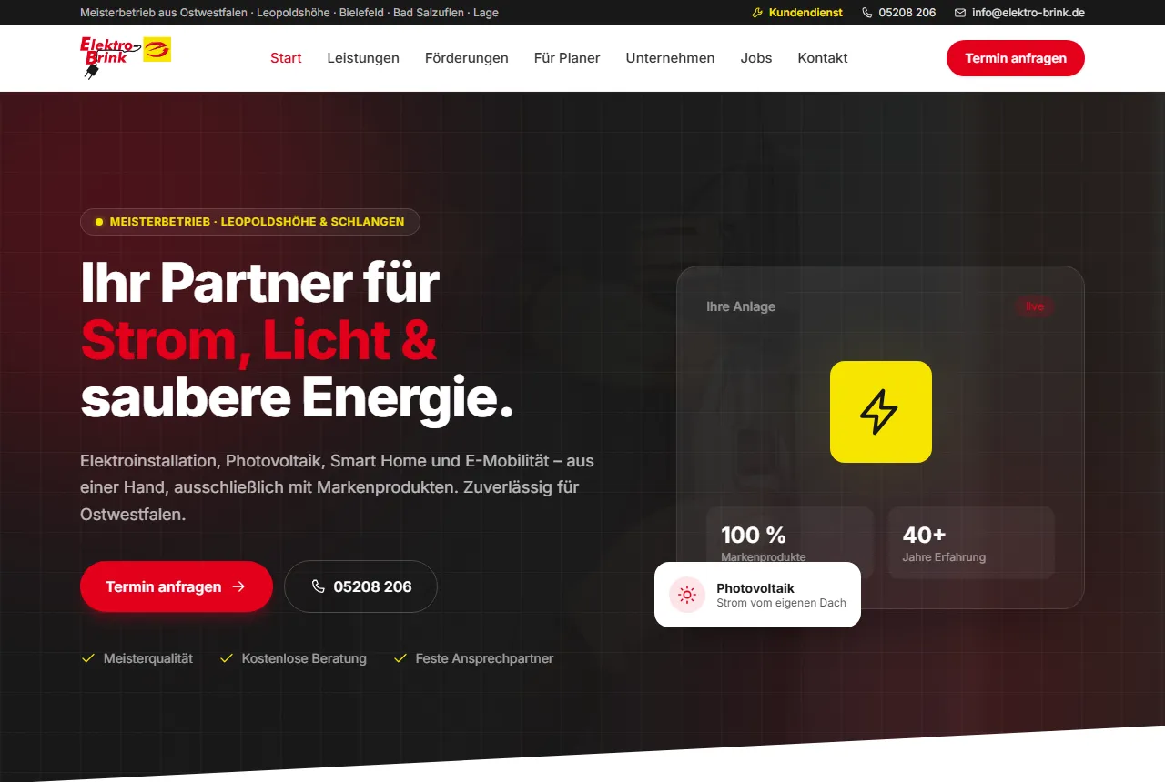 Startseite von Elektro Brink, gebaut von Kolesweb