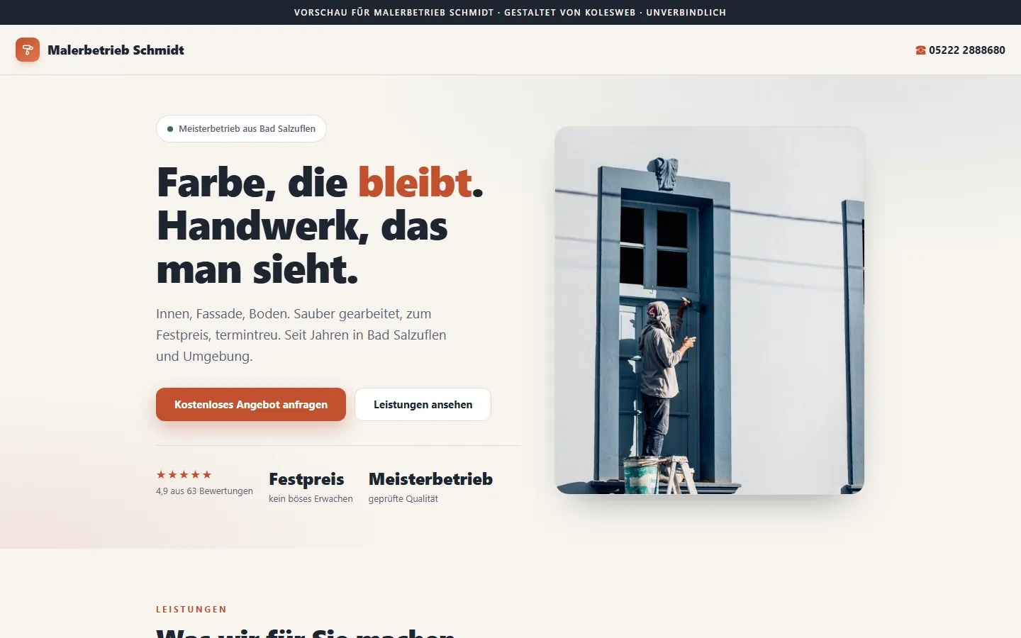 Konzept für einen Malerbetrieb, gestaltet von Kolesweb